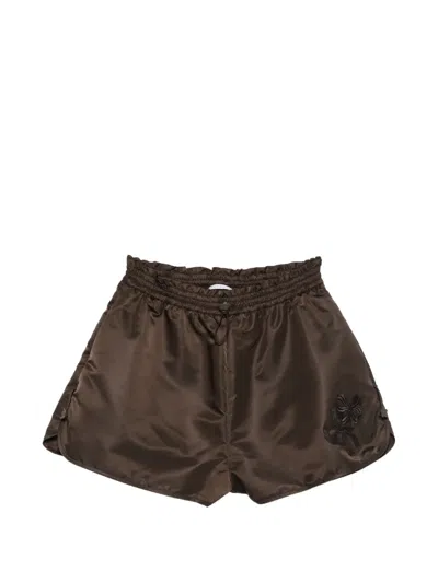 Cecilie Bahnsen Colette Bow-embroidered Shorts In Brown