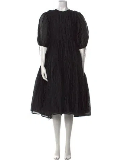 Pre-owned Cecilie Bahnsen Crew Neck Midi Length Dress In Black