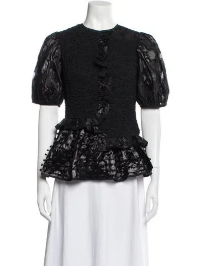 Pre-owned Cecilie Bahnsen Crew Neck Short Sleeve Blouse In Black