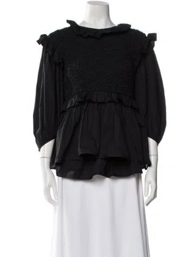 Pre-owned Cecilie Bahnsen Crew Neck Three-quarter Sleeve Blouse In Black