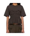 Cecilie Bahnsen Vilde Ruffled Shirred Cotton-jersey T-shirt In Brown