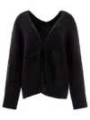 Cecilie Bahnsen Knitwear Sweater With Textured Fabric And Tie Detail In Black