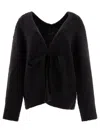 Cecilie Bahnsen Knitwear Sweater With Textured Fabric And Tie Detail In Black