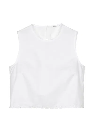 Cecilie Bahnsen Cropped Sleeveless Top With Broderie Anglaise Lace In White