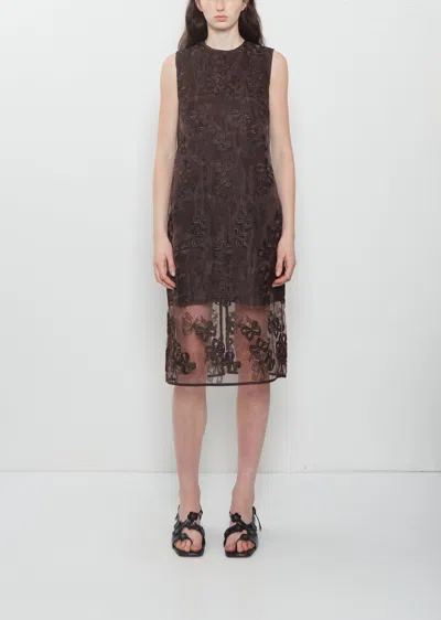 Cecilie Bahnsen Cbdevin Embroidered Rosette Organza Midi Dress In Brown