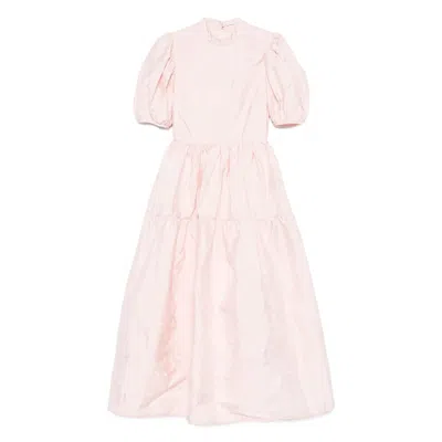 Cecilie Bahnsen Puff-sleeve Tiered Midi Dress In Pink