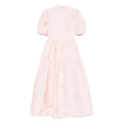 Cecilie Bahnsen Puff-sleeve Tiered Midi Dress In Pink
