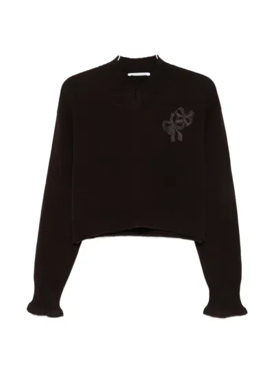 Cecilie Bahnsen Drusilla Embroidered Bow Wool Sweater In Black