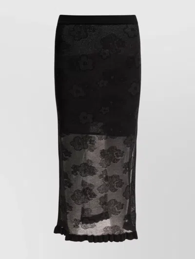 Cecilie Bahnsen Elastic Waistband Floral Pattern Sheer Overlay Side Slit In Black