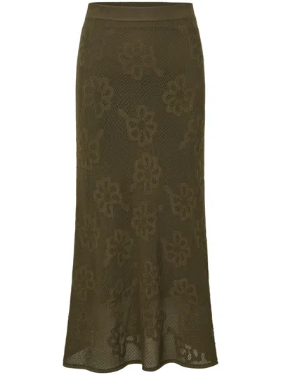 Cecilie Bahnsen Embroidered Floral Knit Skirt In Green