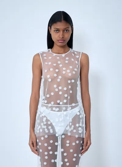 Cecilie Bahnsen Embroidered Sheer Overlay Dress In White