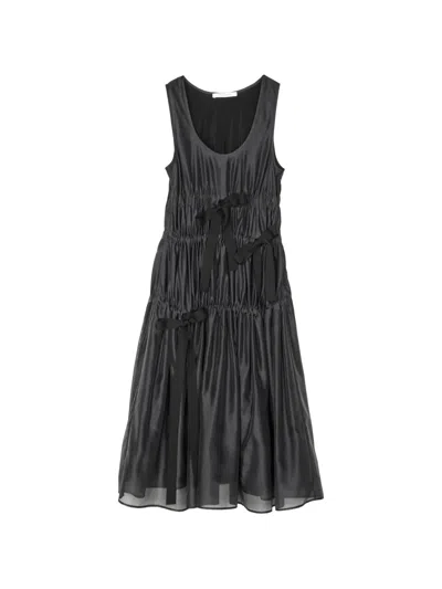 Cecilie Bahnsen Fara Smocked Organza Flared Midi Dress In Black