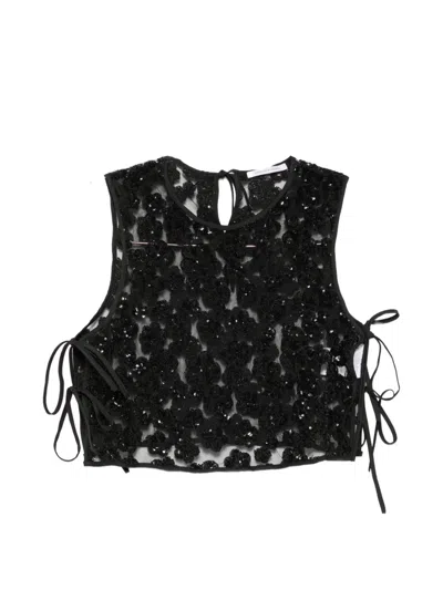 Cecilie Bahnsen Feeba Sequin-embellished Floral Top In Black