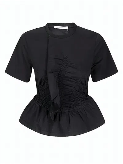 Cecilie Bahnsen Fitted Short-sleeved Top With Ruched Detailing In Black