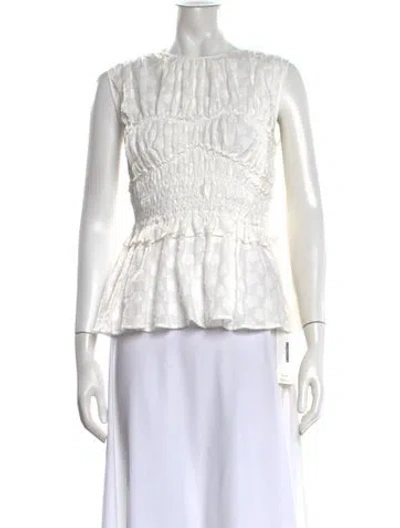 Pre-owned Cecilie Bahnsen Floral Print Crew Neck Top In White