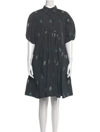 Pre-owned Cecilie Bahnsen Floral Print Knee-length Dress In Gray