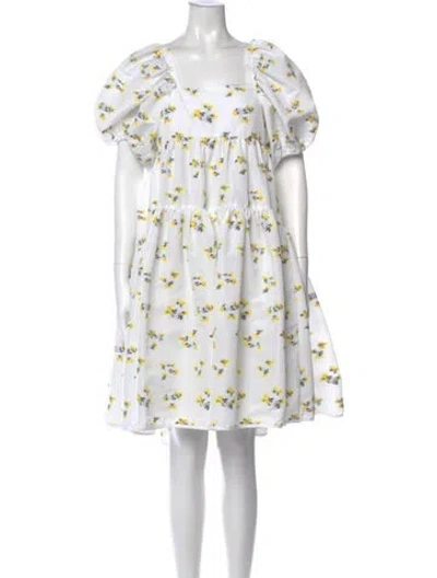 Pre-owned Cecilie Bahnsen Floral Print Knee-length Dress In White