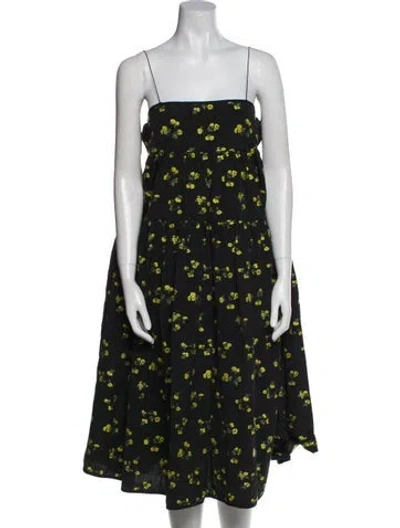 Pre-owned Cecilie Bahnsen Floral Print Long Dress In Black