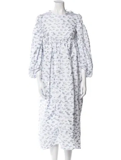 Pre-owned Cecilie Bahnsen Floral Print Midi Length Dress W/ Tags In Neutral