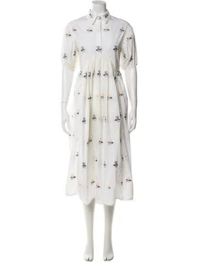 Pre-owned Cecilie Bahnsen Floral Print Midi Length Dress In White