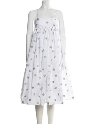 Pre-owned Cecilie Bahnsen Floral Print Midi Length Dress In White