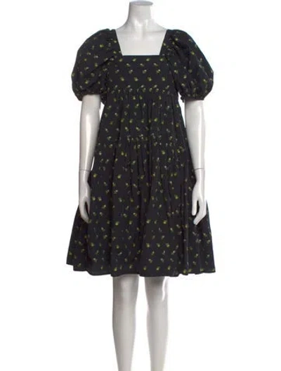 Pre-owned Cecilie Bahnsen Floral Print Mini Dress In Black