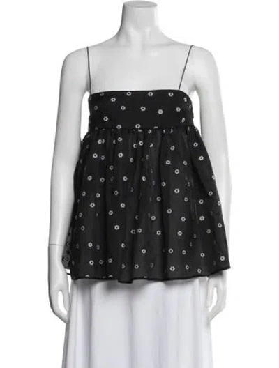 Pre-owned Cecilie Bahnsen Floral Print Square Neckline Blouse In Black