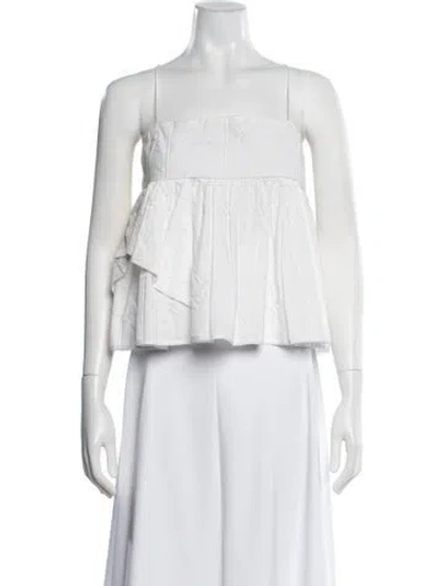 Pre-owned Cecilie Bahnsen Floral Print Square Neckline Top In White