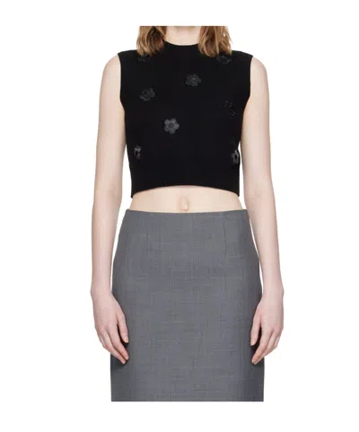 Cecilie Bahnsen Floral-appliqué Vest In Black