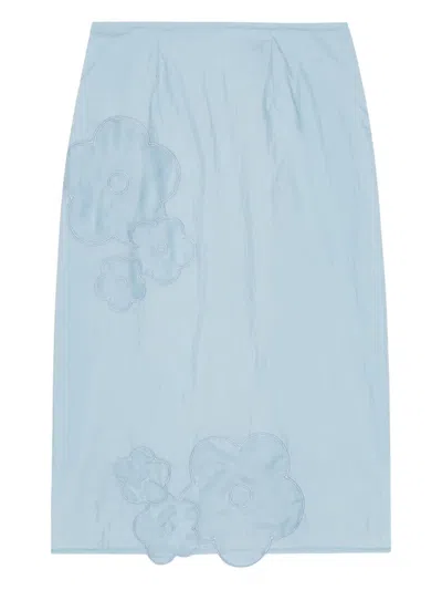 Cecilie Bahnsen Flower-appliqué Midi Skirt In Blue