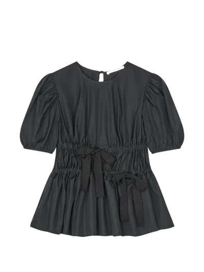 Cecilie Bahnsen Freya Tied-waist Pull-sleeved Blouse In Black
