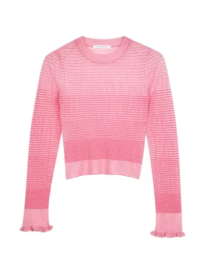 Cecilie Bahnsen Long-sleeved Sheer Knit Crop Top With Fringed Sleeves In Pink