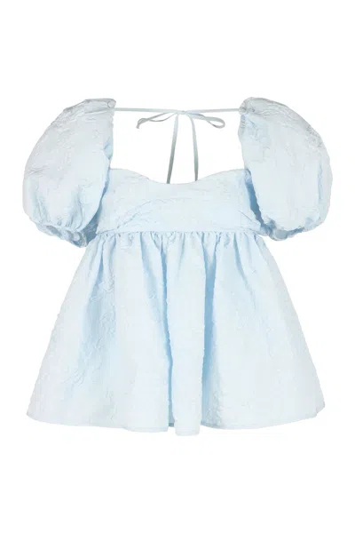 Cecilie Bahnsen Blouse With Gathered Back And Puff Sleeves In Blue