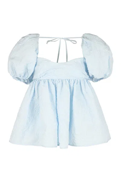 Cecilie Bahnsen Blouse With Gathered Back And Puff Sleeves In Blue