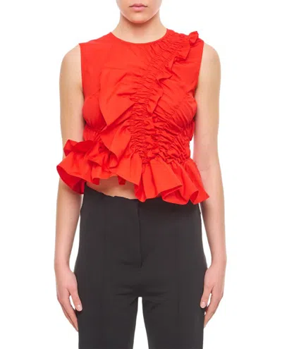 Cecilie Bahnsen Geo Cotton Sleeveless Top In Red