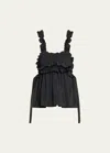 CECILIE BAHNSEN GIA SMOCKED RUFFLE STRAP TOP