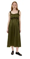 Cecilie Bahnsen Long Length Ruffle Detail Sleeveless Dress In Olive