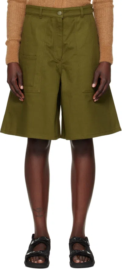 Cecilie Bahnsen Green Annika Denim Shorts In Olive Green