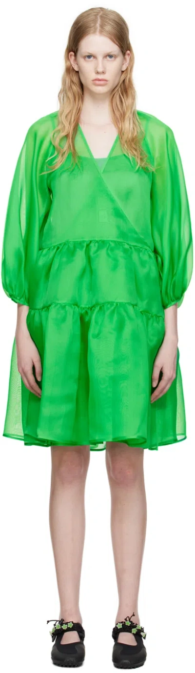 Cecilie Bahnsen Mirabelle Tiered Gathered Silk-organza Mini Wrap Dress In 198 Emerald