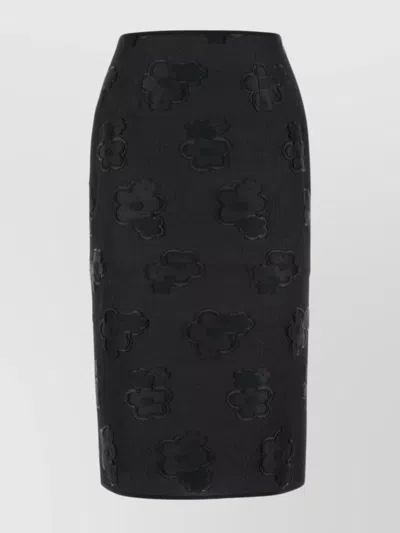 Cecilie Bahnsen High Waist Floral Embossed Skirt With Back Slit In Black