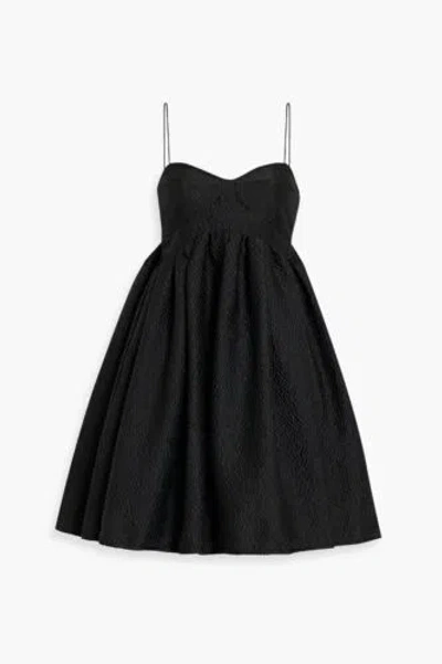 Pre-owned Cecilie Bahnsen Hooda Gathered Seersucker Mini Dress Size Uk 10/us 6 In Black