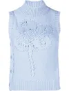 Cecilie Bahnsen Irina Floral Knitted Wool Vest In Blue