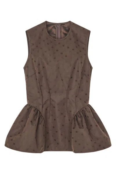 Cecilie Bahnsen Iris Jacquard Peplum Top With Exposed Stitching In Brown