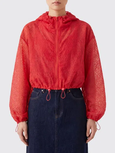 Cecilie Bahnsen Aisha Windflower Embroidered Sheer Organza Jacket In Red