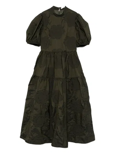 Cecilie Bahnsen Kelly Puff-sleeve Tiered Midi Dress In Green