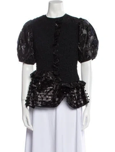 Pre-owned Cecilie Bahnsen Lace Pattern Crew Neck Blouse In Black