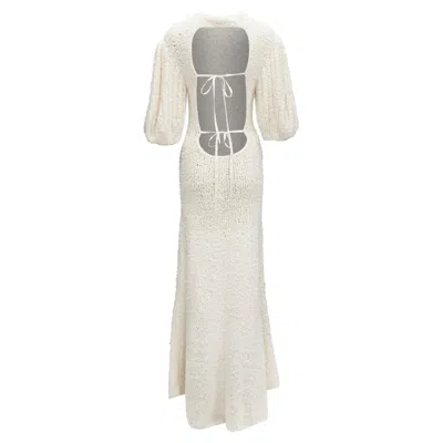 Cecilie Bahnsen Latifa Silk Knitted Backless Puff Sleeves Dress In White