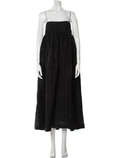 Pre-owned Cecilie Bahnsen Linen Long Dress In Black