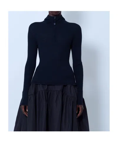 Cecilie Bahnsen Half-zip Ribbed-knit Sweater In Blue