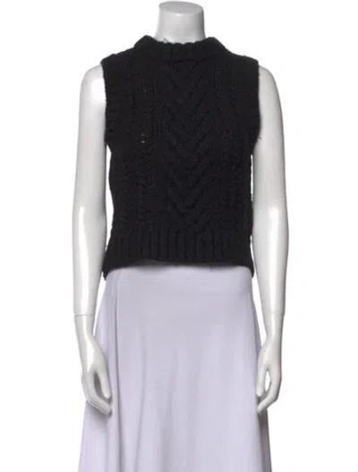 Pre-owned Cecilie Bahnsen Merino Wool Mock Neck Sweater In Black